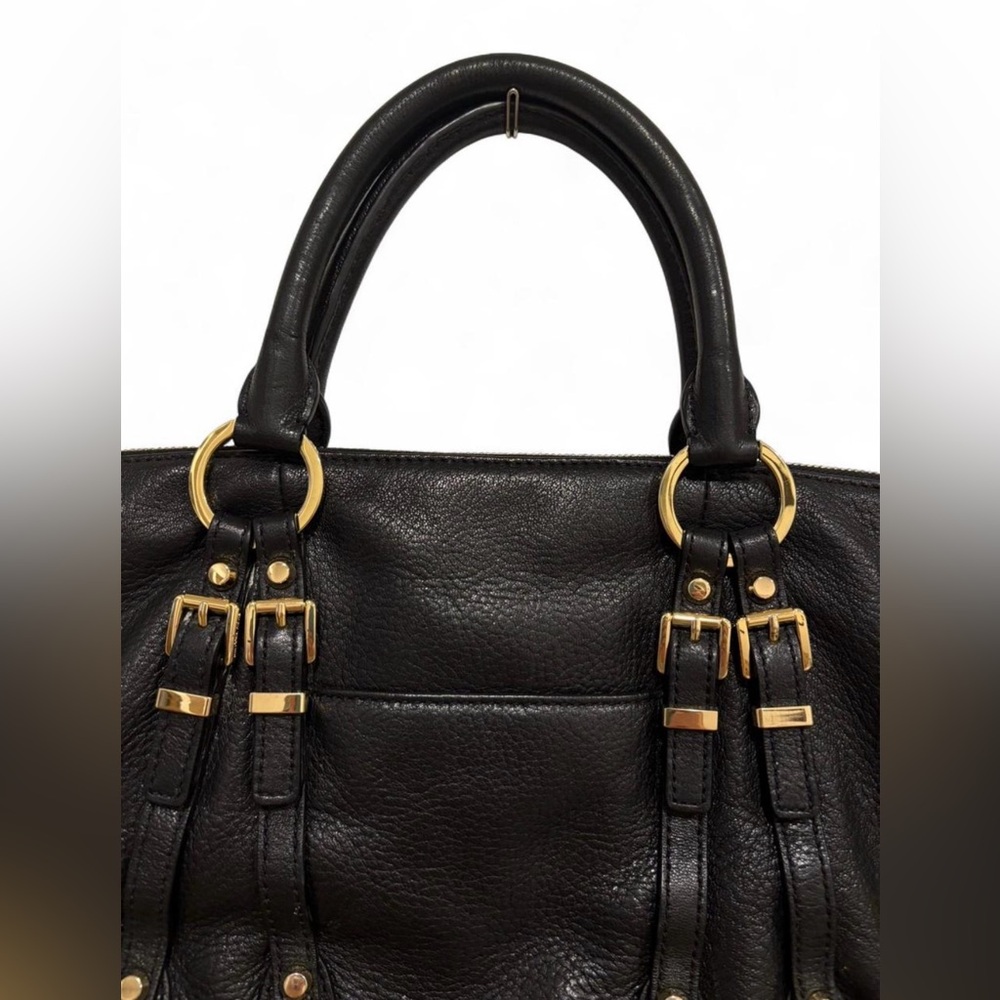 Michael Kors Leigh Black Leather Satchel Purse - Picture 4 of 8